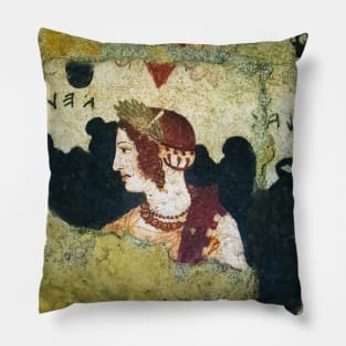 VELIA ,ETRUSCAN NOBLE WOMAN PORTRAIT Antique Tarquinia Fresco Pillow