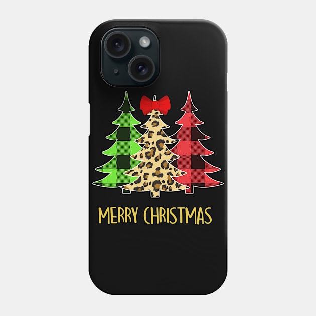 Merry Christmas Tree Leopard Buffalo plaid Phone Case by WinDorra