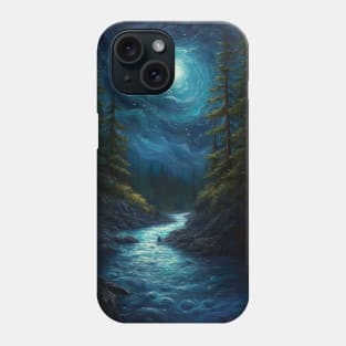 Abstract painting of full moon shining on the lake on a calm winter night Phone Case