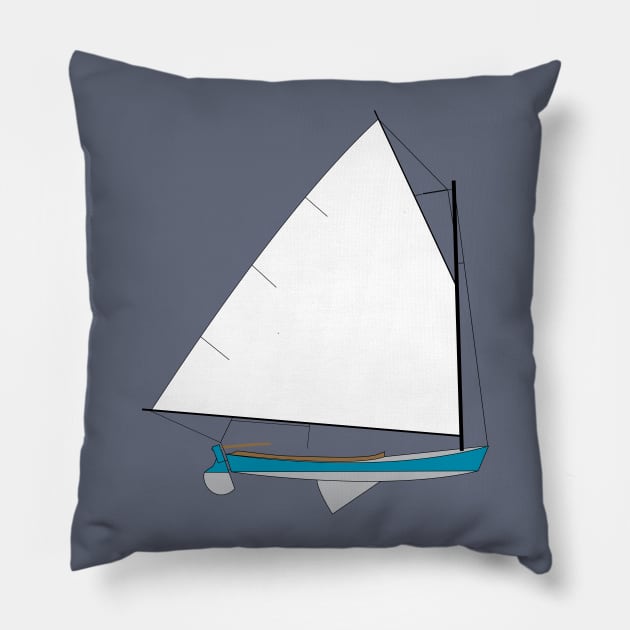 Cotuit Skiff Sailboat - Light Blue Pillow by CHBB