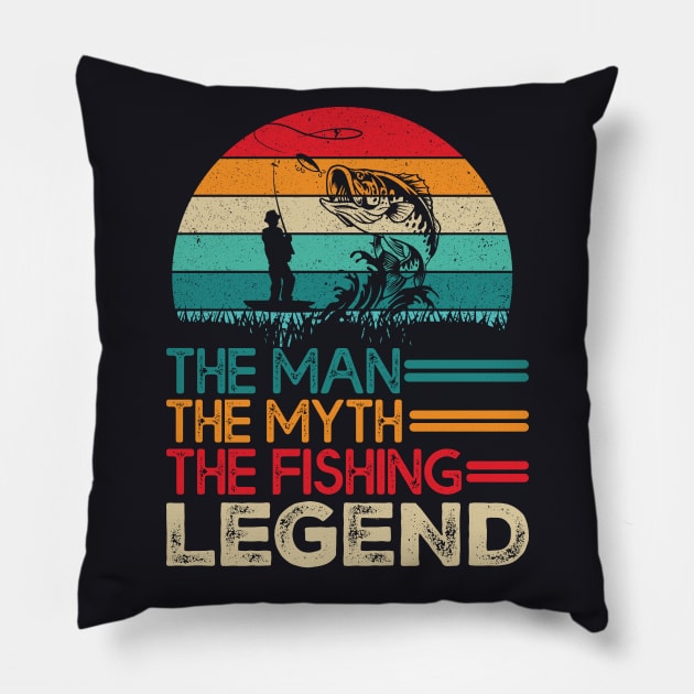 Vintage Bass Fishing Man The Myth The Fishing Legend T-Shirt Pillow by Upswipe.de