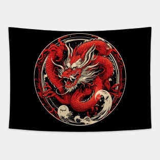 Japanese Aesthetic Red Dragon Symbol Kanji Japan Tapestry