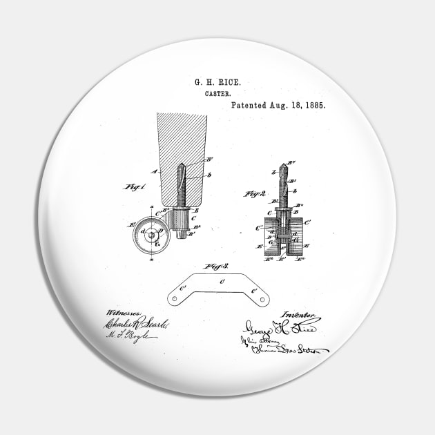 Caster Vintage Patent Hand Drawing Pin by TheYoungDesigns