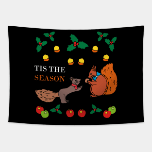 TIS the season Autumn Squirrels (Black) Tapestry