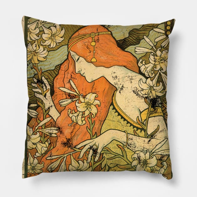 Art Nouveau - L'Ermitage Alphonse Mucha Pillow by AltrusianGrace