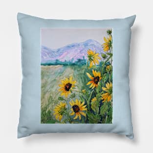 Montana Flowers Watercolor Painting Pillow