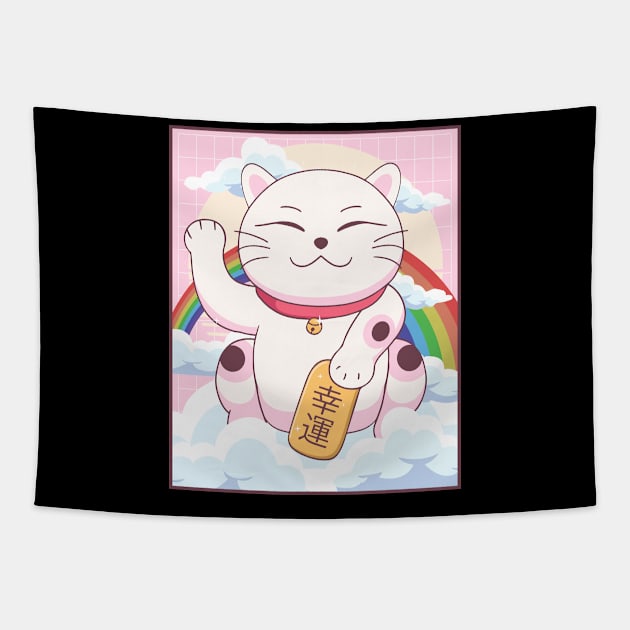 Kawaii Maneki Neko Cat Japanese Aesthetic Gift Tapestry by Alex21