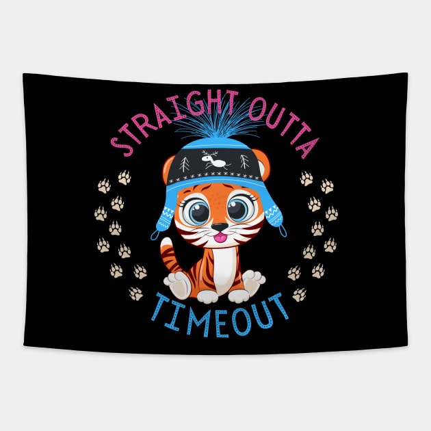 Straight Outta Timeout Cute and Smart Cookie Sweet little tiger in a hat cute baby outfit Tapestry by BoogieCreates