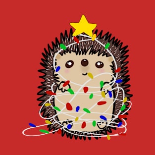 Hedgehog wrapped in Christmas lights and star T-Shirt