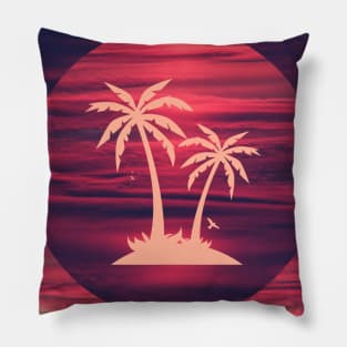 Palm trees with a background of pink clouds Pillow