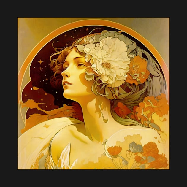 Girl In Space Vintage Art Nouveau Alphonse Mucha Inspired Design by entwithanaxe