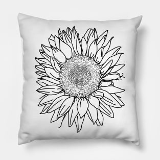 Sunflower Black Line Drawing Pillow