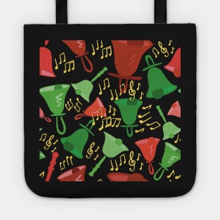 Christmas Colorful Handbells And Notes Holiday Pattern Tote