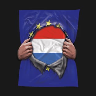 Netherlands Flag European Union Flag Ripped Open - Gift for Dutch From Netherlands T-Shirt