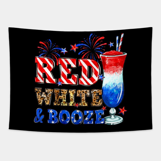 Red White &amp; Booze Summer Funny Drinking 4th of July USA Tapestry by fatmehedo8