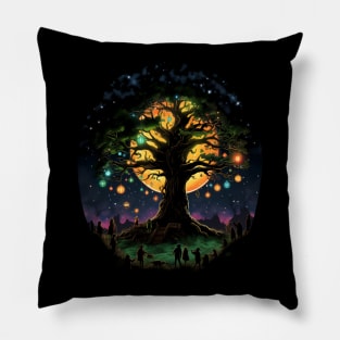 The Party Tree by Night - Whimsical - Fantasy Pillow