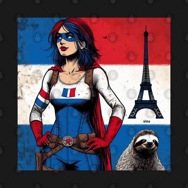 Francais: Female Gritty 80's Comic Book Hero with Sloth by Woodpile