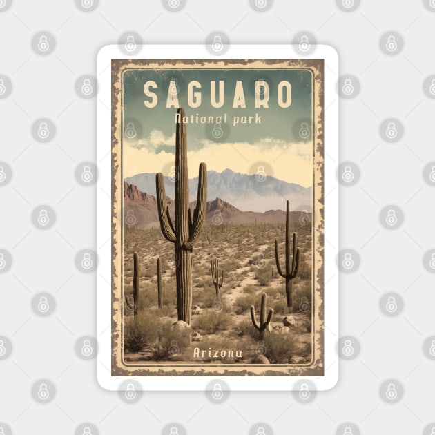 Saguaro vintage national park Magnet by GalaxyArt