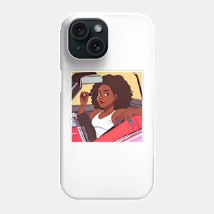 black girl in a car with red lips Phone Case