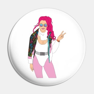 bright pink hair ski girl vintage skiing 80's Pin