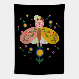 Frida kahlo butterfly colorful summer flowers feminist mexican painter viva la Tapestry