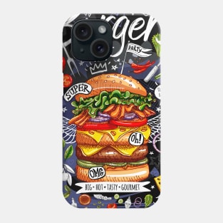 Food, fast food, super, king size, burger, hamburger, cheeseburger Phone Case