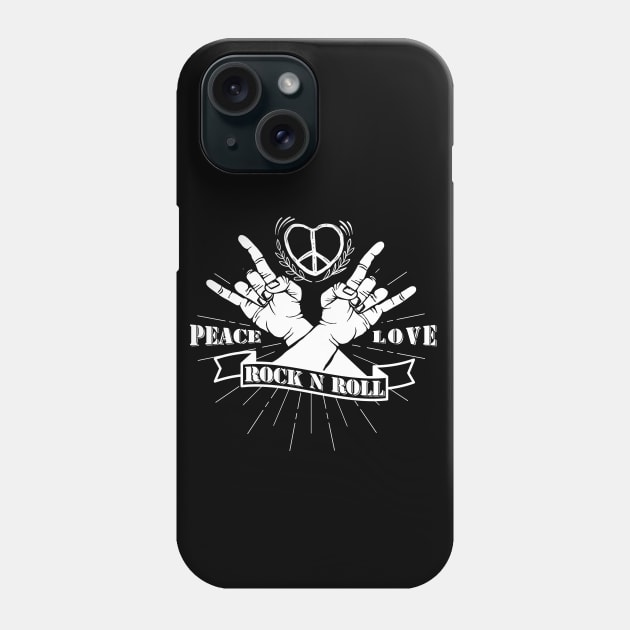 'Peace Love and Rock n Roll' Cool Rock n Roll Sixties Gift Phone Case by ourwackyhome