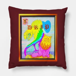 Rainbow Dinosaur Cat Coloring Book Collage Framed Art Drip Y2K Design Pillow