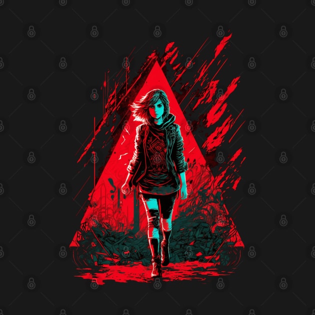 Cyberpunk Girl On Red Triangular Neon Background by Nightarcade