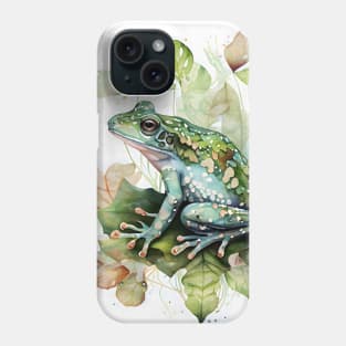 A Green Frog Sitting on a Leaf Watercolor Design Phone Case