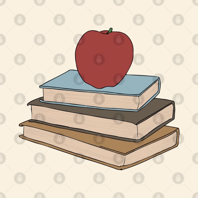 Apple on Book Stack - Red Apple & Books by Tilila