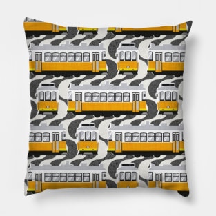 Lisbon trams // Portuguese Rossio cobblestone inspiration background lemon lime and marigold transport Pillow