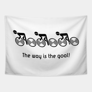 The Way Is The Goal! (3 Racing Cyclists / Bike / Black) Tapestry