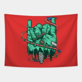 green zombie metal horns Tapestry