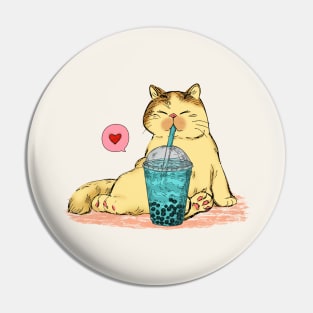 Funny Cat Bubble Tea Lover Pin