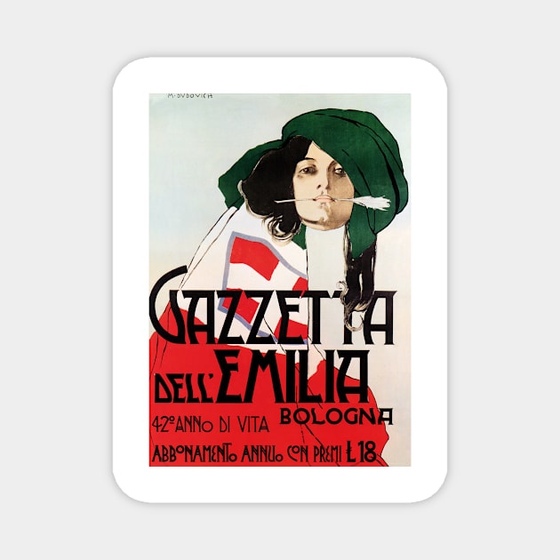 GAZZETTA DELL EMILIA Woman with Feather 1904 by Marcelo Dudovich Magnet by vintageposters