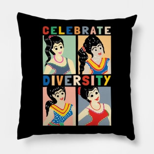 Retro Girl Celebrate Diversity Pillow