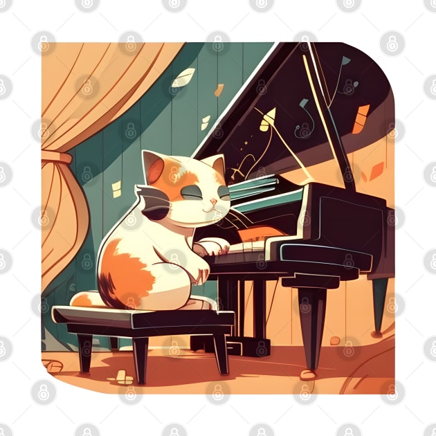 Cute Cat Kitty Playing Keyboard Piano Funny Player by Karin Wright