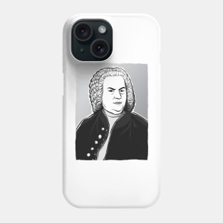 Johann Sebastian Bach portrait in black white and silver Phone Case