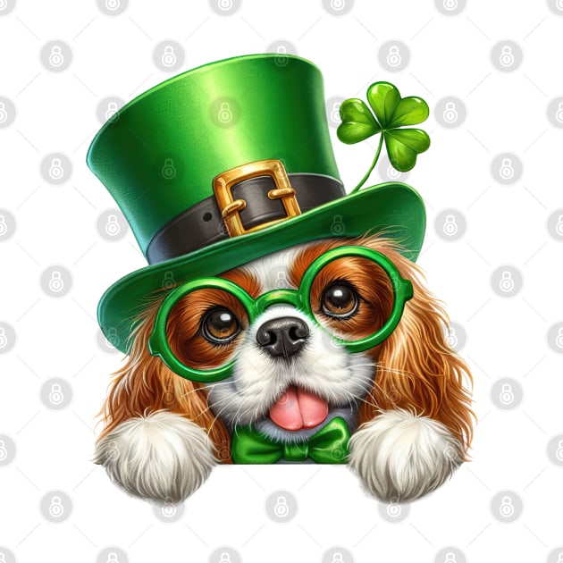 St Patricks Day Peeking Cavalier King Charles Spaniel Dog by Chromatic Fusion Studio