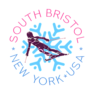 South Bristol, New York - Woman, Female Skier, Stylish BLue Snowflake T-Shirt