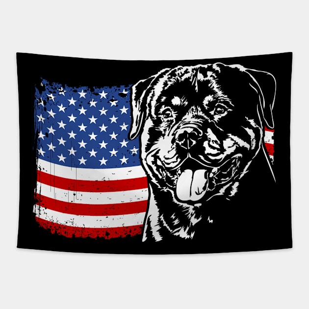 Proud Rottweiler American Flag patriotic Rottie dog Tapestry by wilsigns