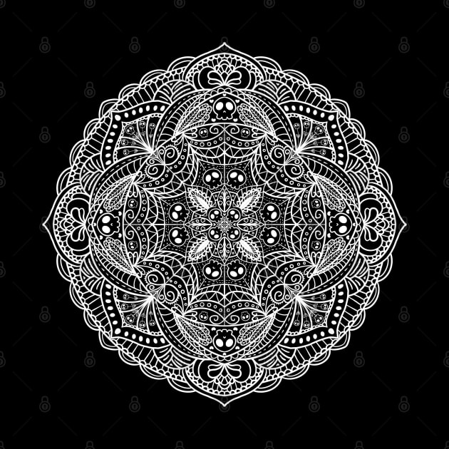 White Skull Mandala Cute and Spoopy Yoga Halloween, Day of the Dead Design by Jazzamuffin Studio