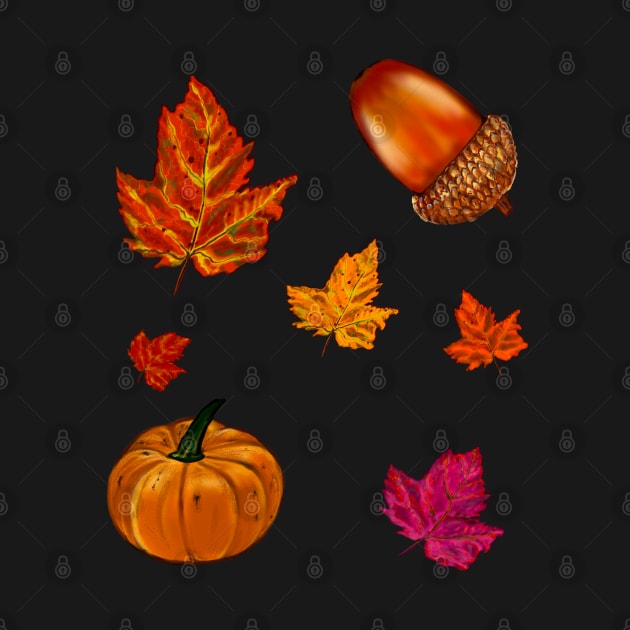 Autumn thanksgiving acorn, pumpkin, maple leaf decorations for  Fall Autumn leaves sticker pack pattern by Artonmytee