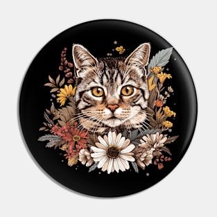 Floral Cat Design Pin