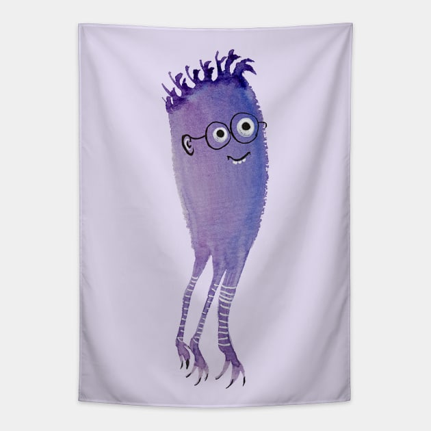 Funny Geek Monster Watercolor Drawing Tapestry by Boriana Giormova