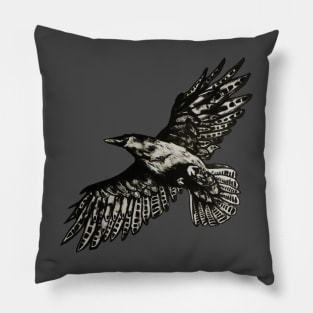 Flying Crow Drawing Pillow