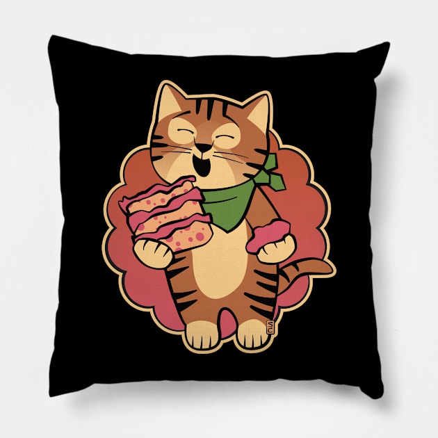 Cat Eating Cake Pillow by Sue Cervenka