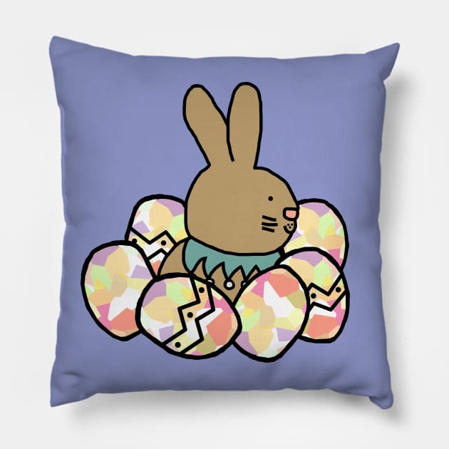 Easter Bunny with All of the Easter Eggs Pillow by ellenhenryart