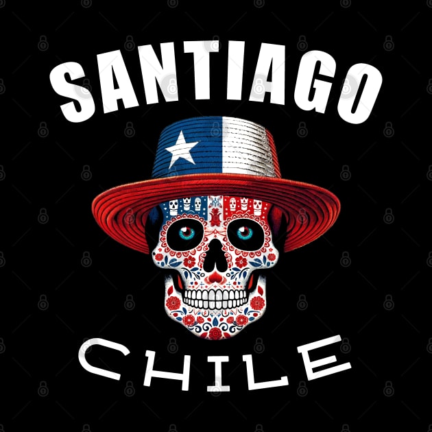 Santiago Chile Neon Sugar Skull Chilean Flag Style Graphic by Sambastyles